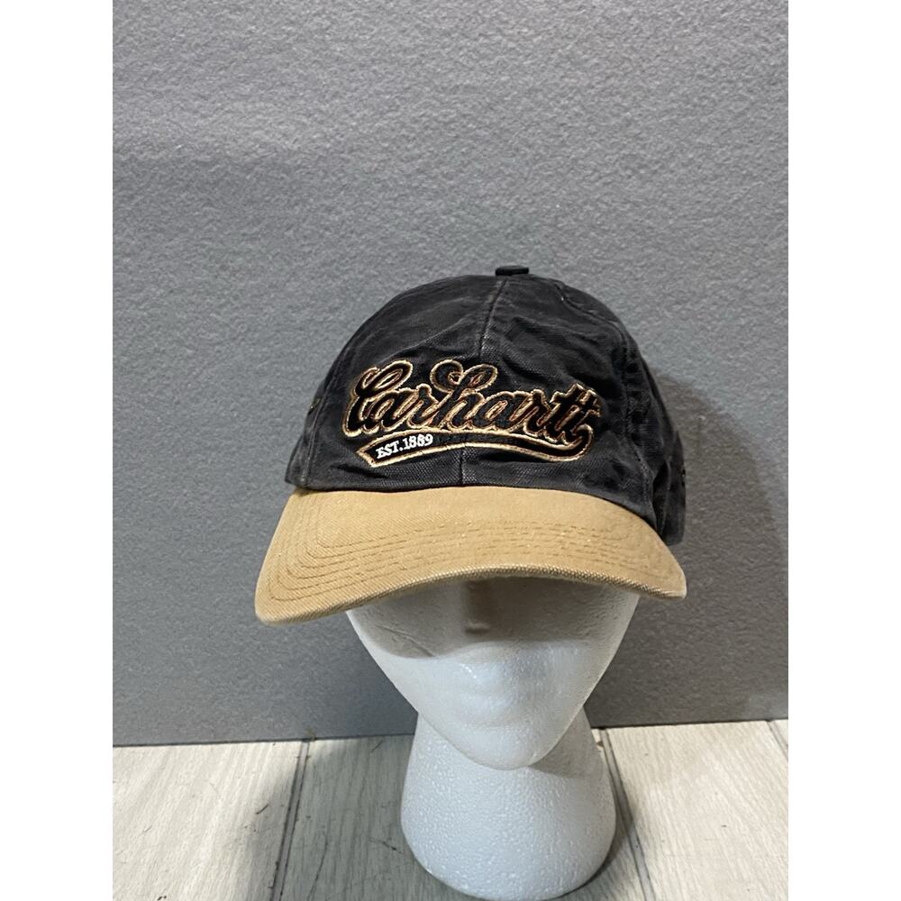 Vintage Carhartt Camp Hat Cap Canvas Strapback Made in USA Adjustable Script